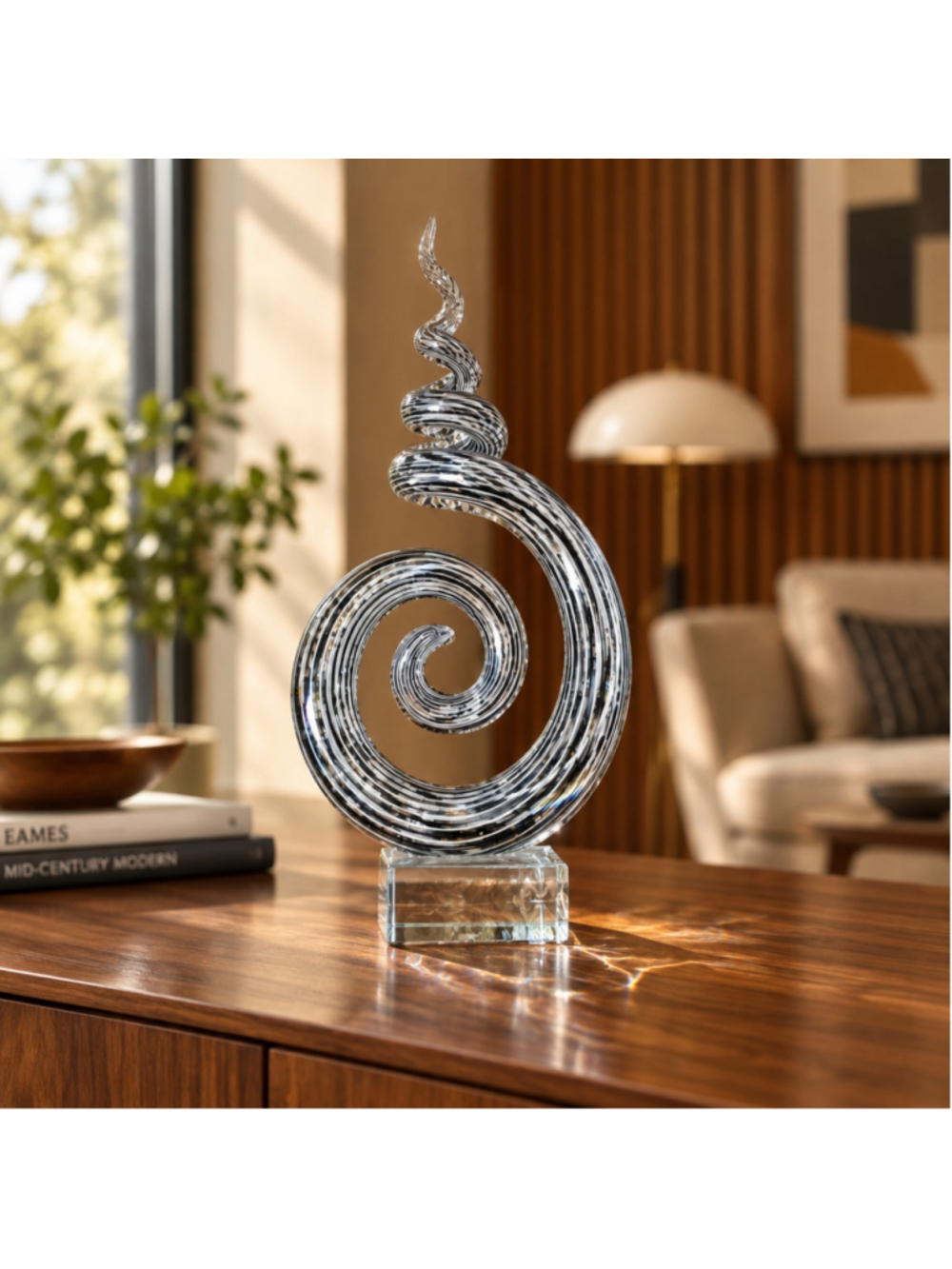 Y2K Glass Spiral Sculpture Decor One Size Clear White Spiral Reflective Modern